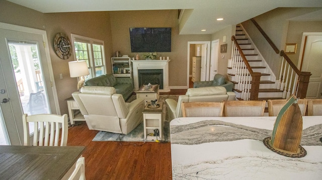 976 Bridgeview Hills Dr, Dandridge, TN 37725 - living area with wood finished floors, a fireplace, recessed lighting, and stairway