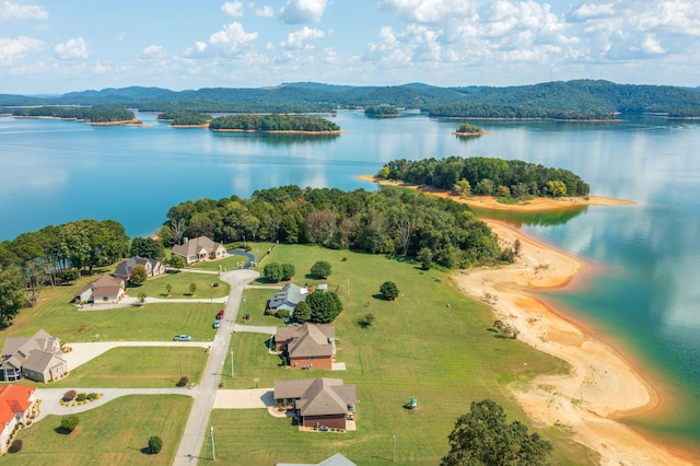 aerial view with a water and mountain view