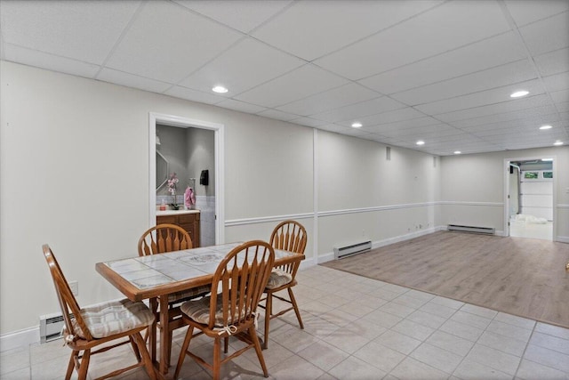 4018 Eagles Nest Dr, Morristown, TN 37813 - dining room featuring a baseboard radiator, a paneled ceiling, recessed lighting, and baseboards