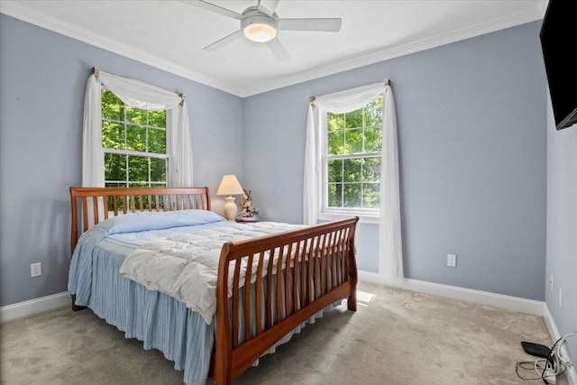 4018 Eagles Nest Dr, Morristown, TN 37813 - carpeted bedroom featuring multiple windows, ornamental molding, baseboards, and a ceiling fan