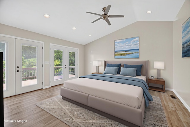 792 Hopper Blf, Rutledge, TN 37861 - bedroom featuring access to outside, french doors, vaulted ceiling, light wood-style flooring, and recessed lighting