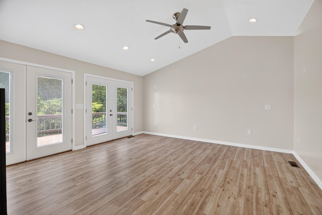 792 Hopper Blf, Rutledge, TN 37861 - empty room featuring french doors, vaulted ceiling, light wood-style floors, recessed lighting, and a ceiling fan