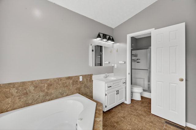 792 Hopper Blf, Rutledge, TN 37861 - full bathroom featuring lofted ceiling, vanity, a bath, and a shower stall