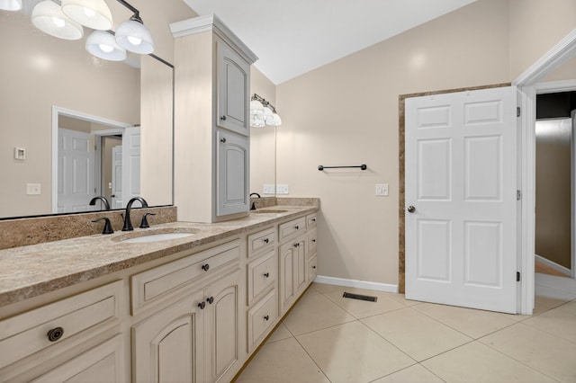 792 Hopper Blf, Rutledge, TN 37861 - full bath featuring double vanity, lofted ceiling, and tile patterned floors