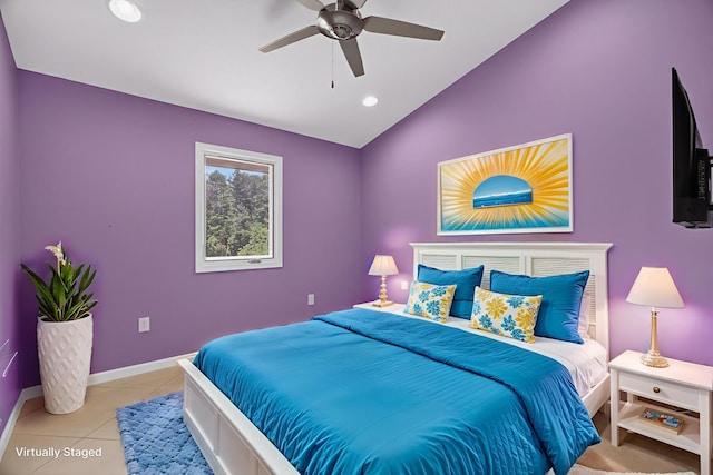 792 Hopper Blf, Rutledge, TN 37861 - bedroom with vaulted ceiling, light tile patterned floors, recessed lighting, and ceiling fan
