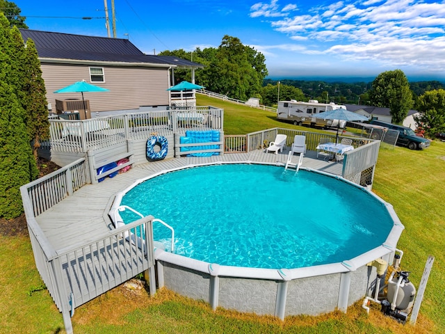 1438 Shannons Little Mtn Rd, Morristown, TN 37814 - swimming pool with a wooden deck and a yard