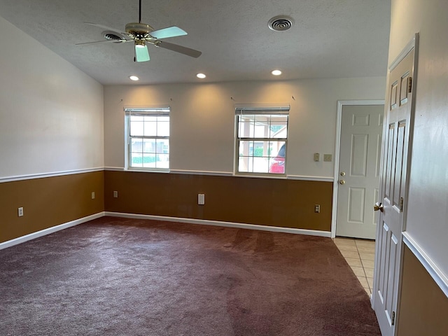 1412 Secreretariat Dr, Morristown, TN 37814 - spare room with light colored carpet, a textured ceiling, a ceiling fan, recessed lighting, and baseboards