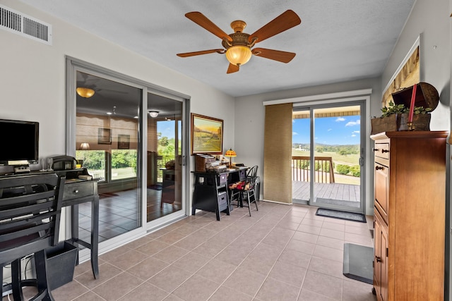 5704 Long Creek Rd, Morristown, TN 37813 - interior space featuring an office area, ceiling fan, and light tile patterned floors