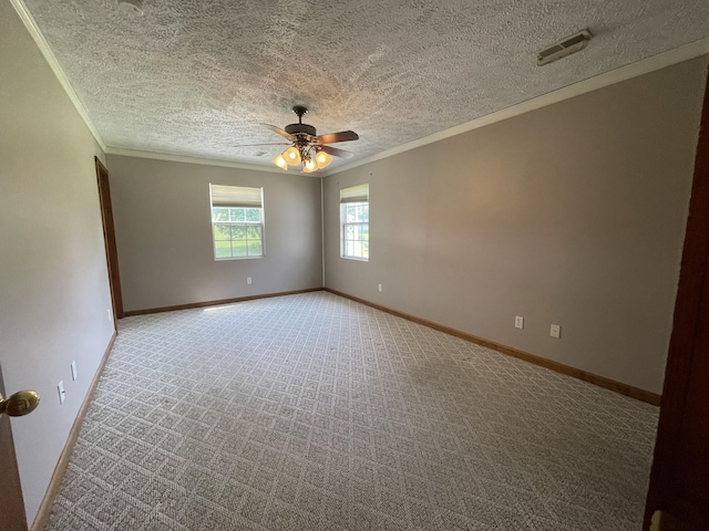1830 Pheasant Crossing Dr, Dandridge, TN 37725 - carpeted spare room with crown molding, ceiling fan, and a textured ceiling