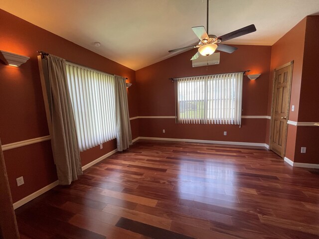 1830 Pheasant Crossing Dr, Dandridge, TN 37725 - empty room with a ceiling fan, vaulted ceiling, and wood finished floors