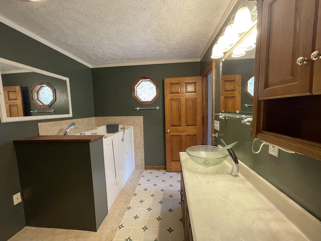 1830 Pheasant Crossing Dr, Dandridge, TN 37725 - full bath featuring crown molding, healthy amount of natural light, a garden tub, vanity, and a textured ceiling