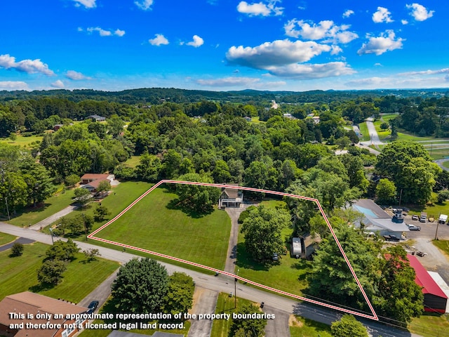 1116 Patterson St, Dandridge, TN 37725 - aerial overview of property's location with property parcel outlined and a forest