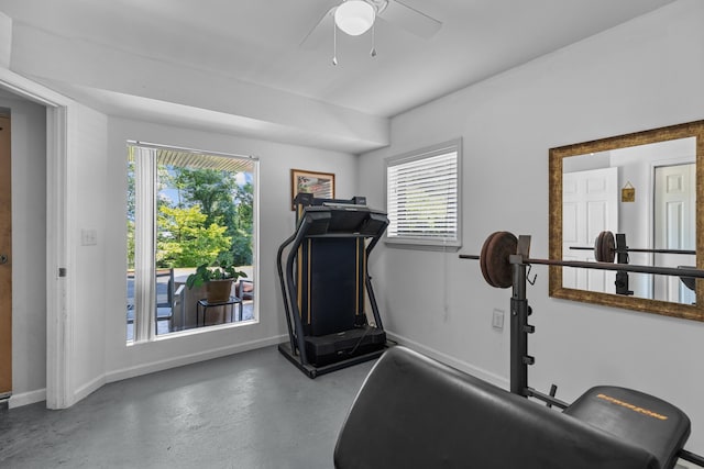 1116 Patterson St, Dandridge, TN 37725 - workout room with a ceiling fan and baseboards