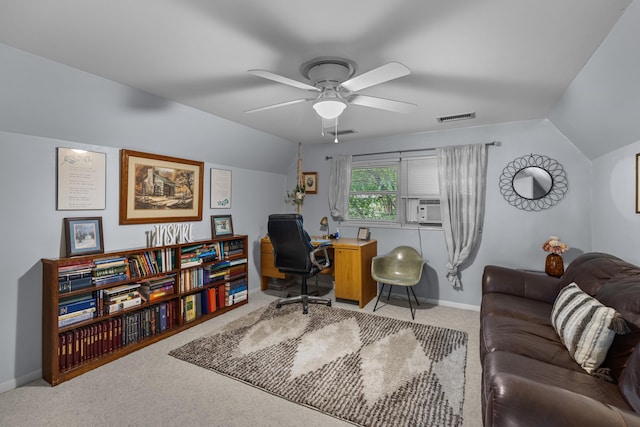 1116 Patterson St, Dandridge, TN 37725 - carpeted office space with vaulted ceiling, a ceiling fan, and cooling unit
