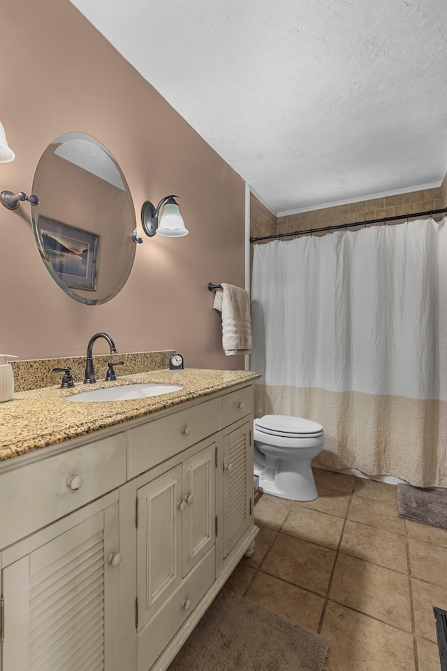 1116 Patterson St, Dandridge, TN 37725 - bathroom featuring vanity, a shower with curtain, a textured ceiling, and tile patterned floors