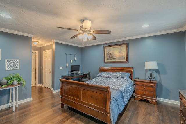 bedroom featuring crown molding and dark hardwood / wood-style flooring