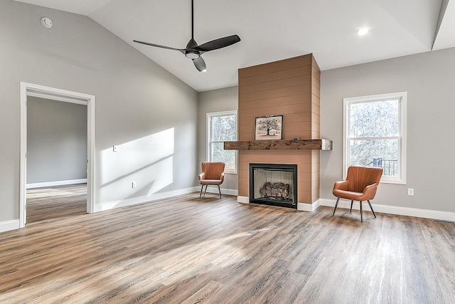 518 Deborahs Way, Greeneville, TN 37743 - sitting room with a ceiling fan, wood finished floors, a large fireplace, baseboards, and recessed lighting