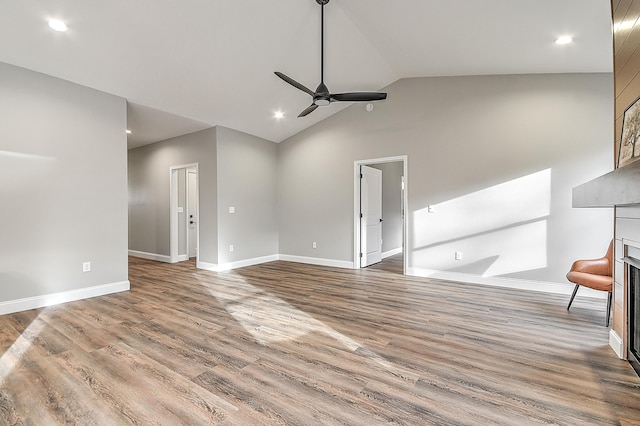 518 Deborahs Way, Greeneville, TN 37743 - unfurnished living room with a ceiling fan, wood finished floors, baseboards, recessed lighting, and a fireplace