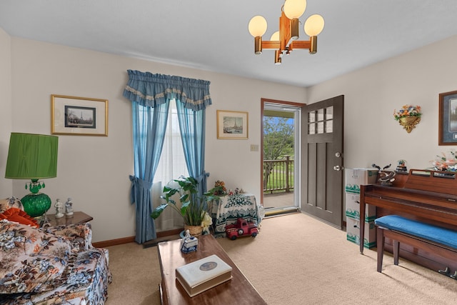 4715/4685 Old Kentucky Rd, Morristown, TN 37814 - living area with carpet floors, a chandelier, and baseboards
