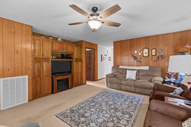 4715/4685 Old Kentucky Rd, Morristown, TN 37814 - living room with wooden walls, ceiling fan, and light carpet
