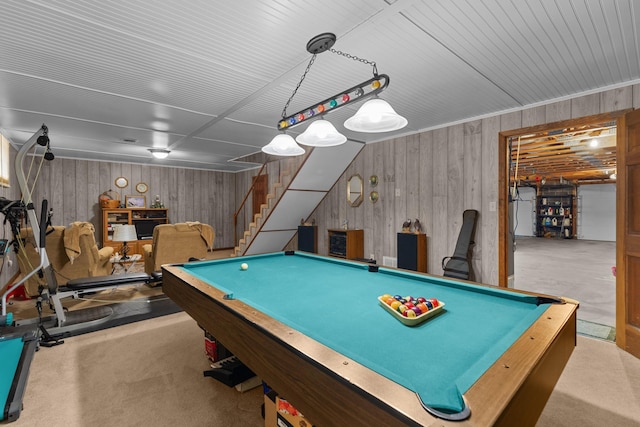 4715/4685 Old Kentucky Rd, Morristown, TN 37814 - rec room with wooden walls, billiards table, and carpet