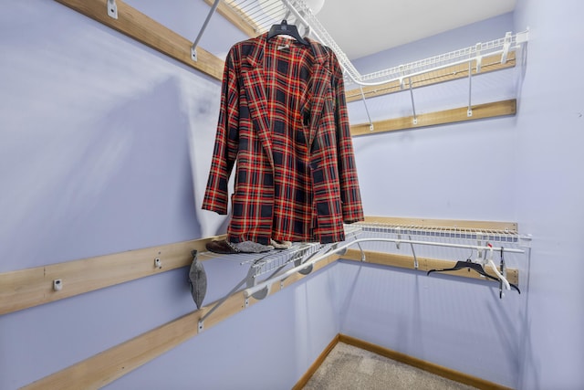 spacious closet featuring light carpet