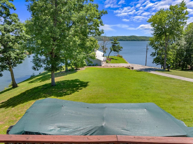 exterior space with a water view