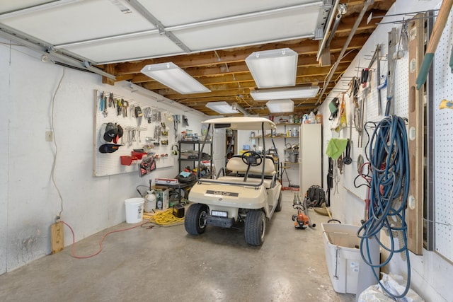 garage featuring a workshop area