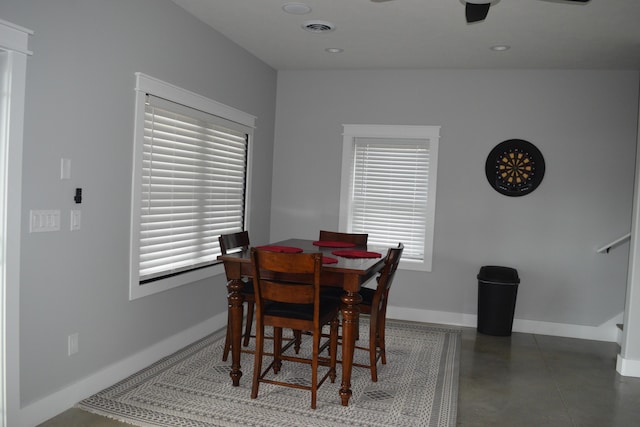 dining area with ceiling fan