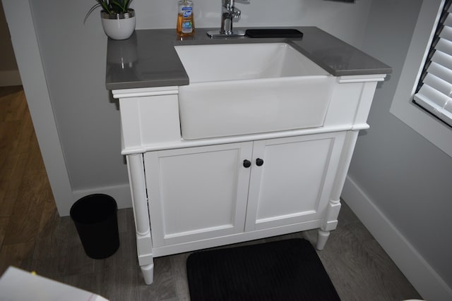 room details with wood-type flooring and sink