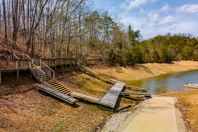 view of dock with a water view