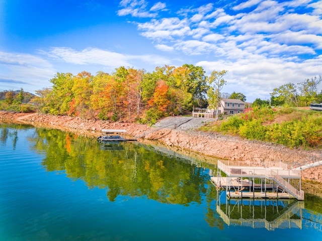 dock area with a water view