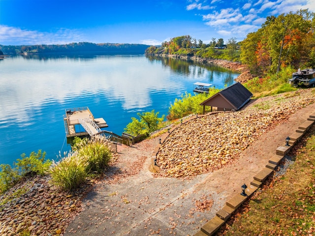 water view with a boat dock