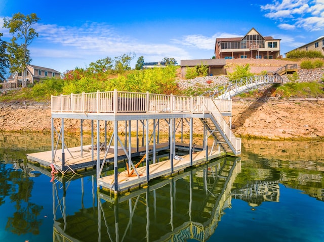 view of dock featuring a water view