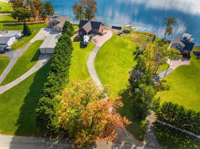 bird's eye view featuring a water view