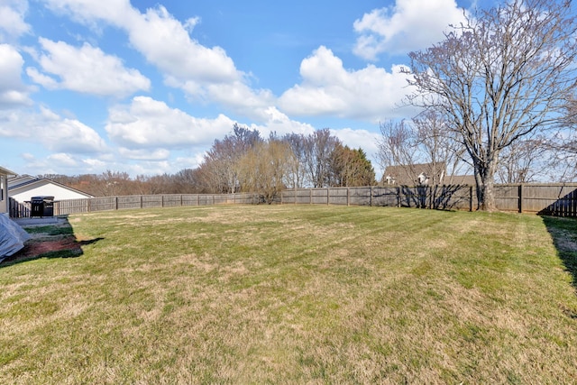 view of yard with a fenced backyard