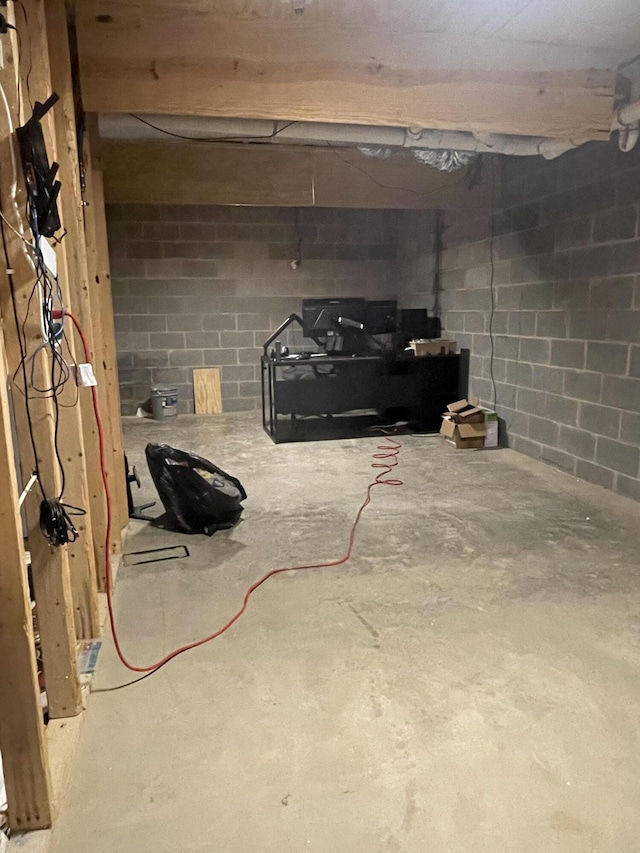unfinished below grade area with concrete block wall