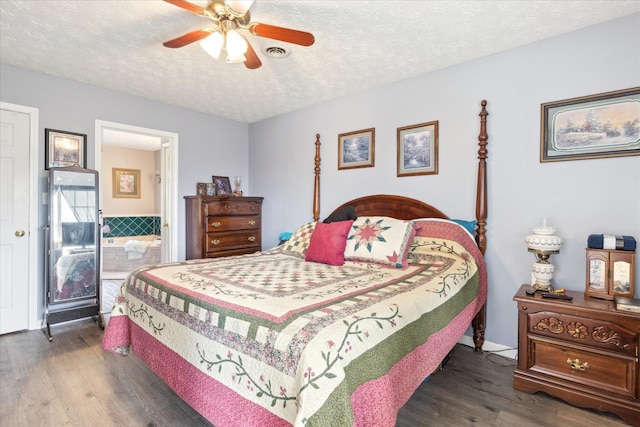 2895 Looney Rd, Parrottsville, TN 37843 - bedroom with wood finished floors, a textured ceiling, a ceiling fan, and ensuite bathroom
