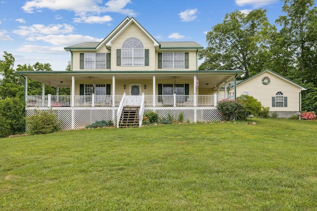 2895 Looney Rd, Parrottsville, TN 37843 - country-style home with covered porch, a front lawn, and stairs