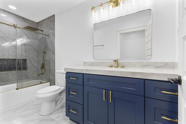 300 Victor Ln, Whitesburg, TN 37891 - bathroom with toilet, bath / shower combo with glass door, vanity, and marble look tile flooring