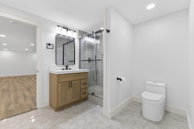 300 Victor Ln, Whitesburg, TN 37891 - full bathroom with baseboards, a shower stall, vanity, toilet, and recessed lighting