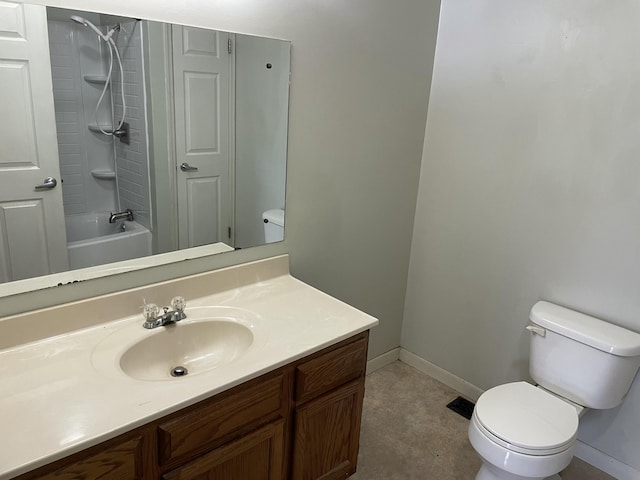 full bathroom featuring shower / tub combination, vanity, and toilet