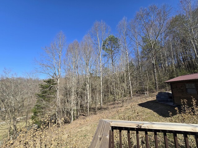 view of yard with a forest view