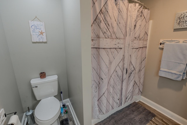 bathroom with wood-type flooring and toilet