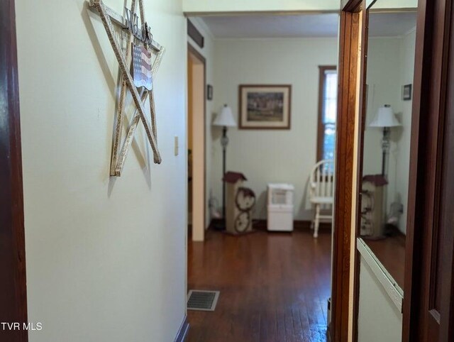 hallway featuring dark wood-type flooring