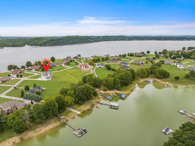 aerial view featuring a water view