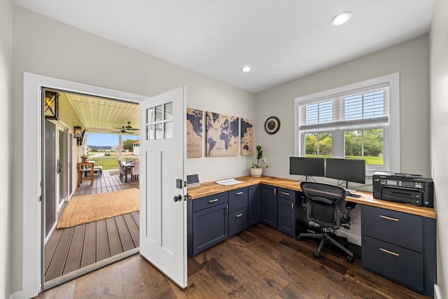 office space with a wealth of natural light and dark hardwood / wood-style flooring