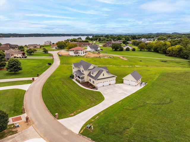 aerial view featuring a water view