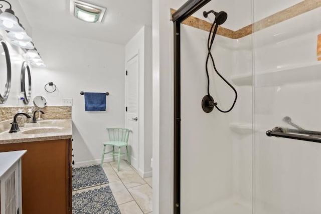 1626 Cardinal Dr, Morristown, TN 37814 - full bathroom with vanity, tile patterned flooring, backsplash, and a shower stall