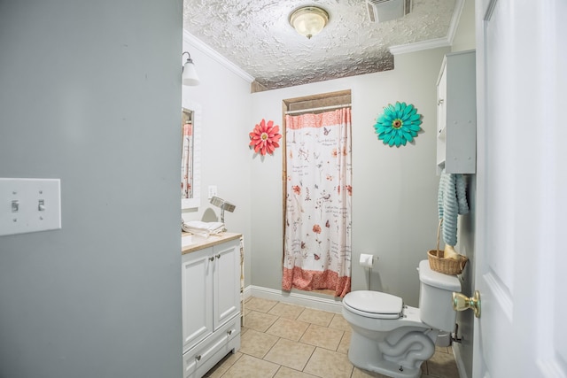 full bathroom featuring visible vents, crown molding, vanity, and toilet